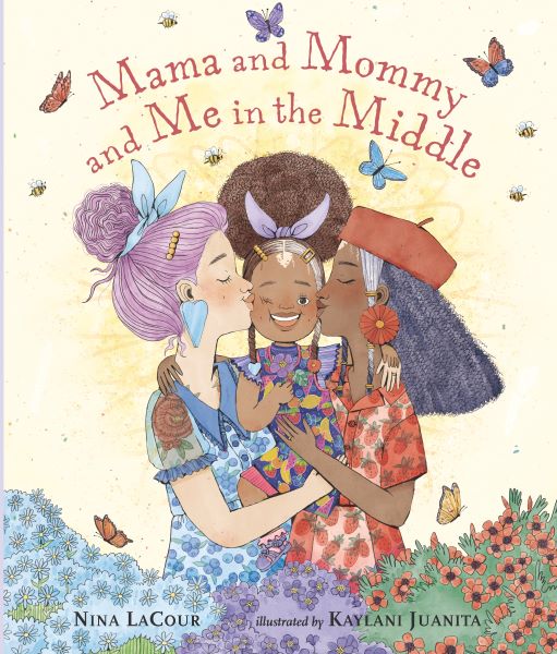 Book cover of Mama and Mommy and me in the Middle.